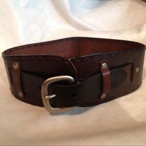 Dark Brown All Leather Wide Belt
